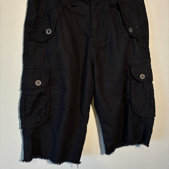 Y2K Guess Women's Pants Size30 Black Cargo Pockets Cropped High Rise Linen Blend - Picture 7 of 8